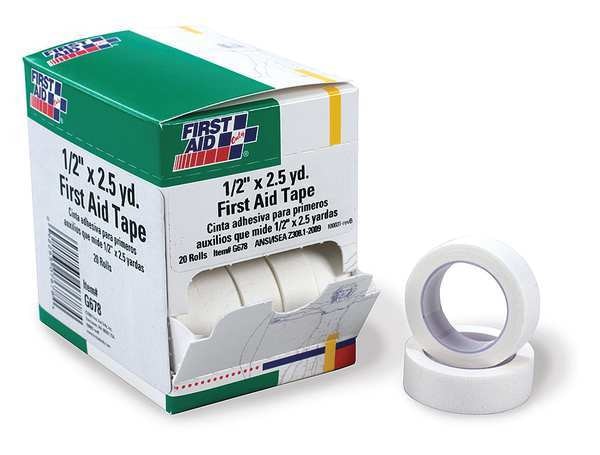 First Aid Tape, White, 1/2inW, 2-1/2yd., PK20