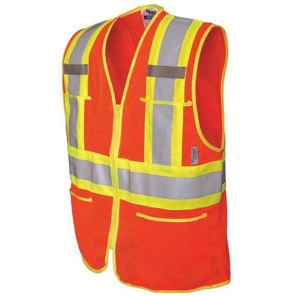 Hi-Vis Vest, Orange, Polyester Mesh, 5XL