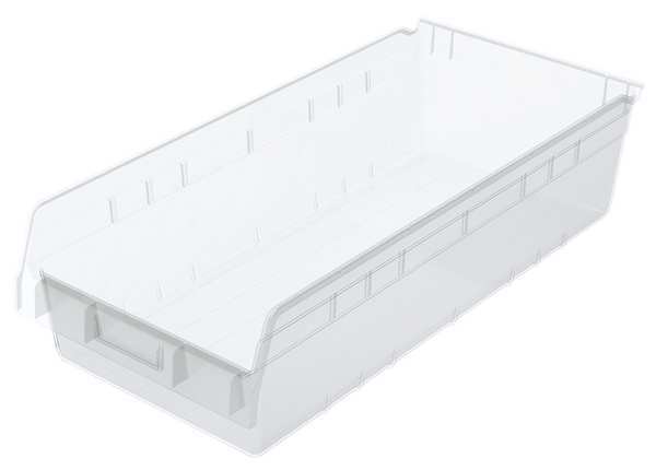 Shelf Storage Bin, Clear, Plastic, 23 5/8 in L x 11 1/8 in W x 6 in H, 35 lb Load Capacity