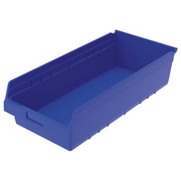 Shelf Storage Bin, Blue, Plastic, 23 5/8 in L x 11 1/8 in W x 6 in H, 35 lb Load Capacity