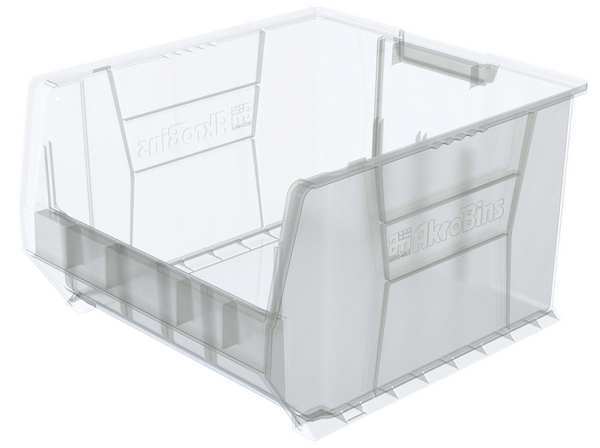 Super Size Bin, Clear, Plastic, 20 in L x 18 3/8 in W x 12 in H, 300 lb Load Capacity