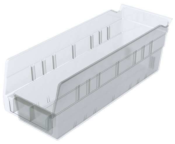 Shelf Storage Bin, Clear, Plastic, 11 5/8 in L x 4 1/8 in W x 4 in H, 10 lb Load Capacity