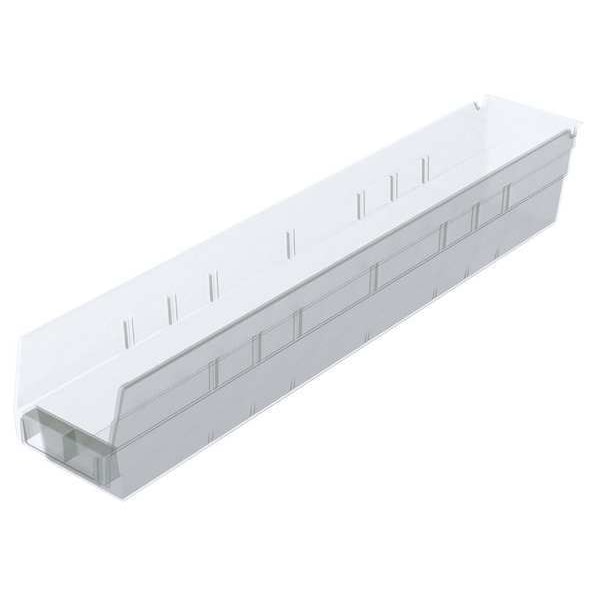 Shelf Storage Bin, Clear, Plastic, 23 5/8 in L x 4 1/8 in W x 4 in H, 20 lb Load Capacity