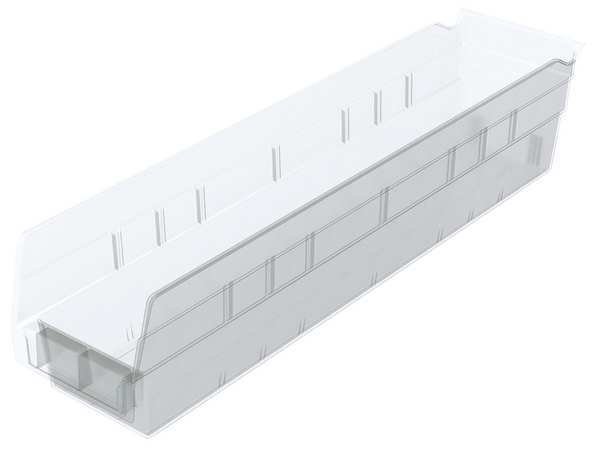 Shelf Storage Bin, Clear, Plastic, 17 7/8 in L x 4 1/8 in W x 4 in H, 15 lb Load Capacity