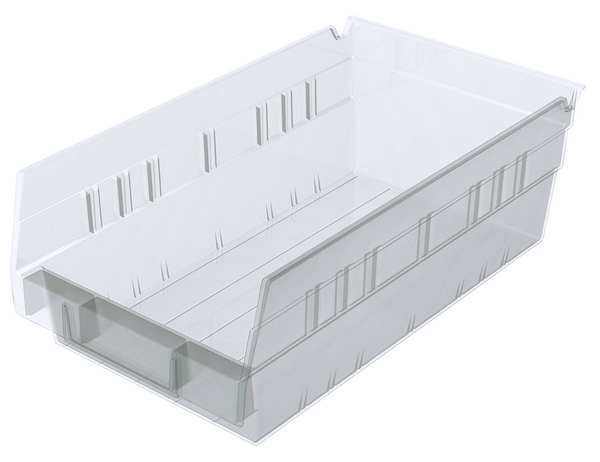 Shelf Storage Bin, Clear, Plastic, 11 5/8 in L x 6 5/8 in W x 4 in H, 15 lb Load Capacity