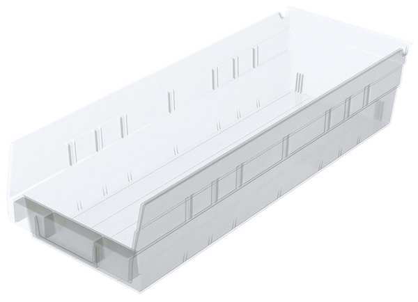 Shelf Storage Bin, Clear, Plastic, 17 7/8 in L x 6 5/8 in W x 4 in H, 20 lb Load Capacity