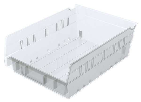 Shelf Storage Bin, Clear, Plastic, 11 5/8 in L x 8 3/8 in W x 4 in H, 15 lb Load Capacity