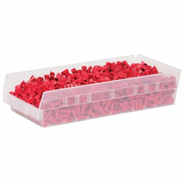 Shelf Storage Bin, Clear, Plastic, 17 7/8 in L x 8 3/8 in W x 4 in H, 20 lb Load Capacity