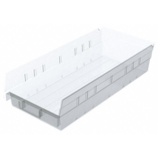 Shelf Storage Bin, Clear, Plastic, 17 7/8 in L x 8 3/8 in W x 4 in H, 20 lb Load Capacity