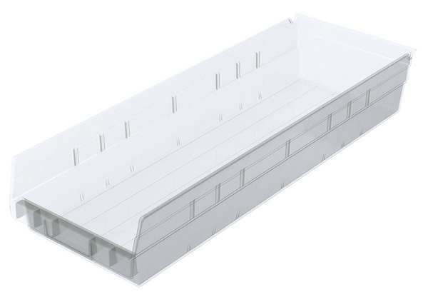 Shelf Storage Bin, Clear, Plastic, 23 5/8 in L x 6 5/8 in W x 4 in H, 20 lb Load Capacity
