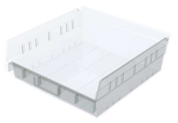 Shelf Storage Bin, Clear, Plastic, 11 5/8 in L x 11 1/8 in W x 4 in H, 20 lb Load Capacity