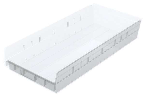 Shelf Storage Bin, Clear, Plastic, 23 5/8 in L x 11 1/8 in W x 4 in H, 20 lb Load Capacity