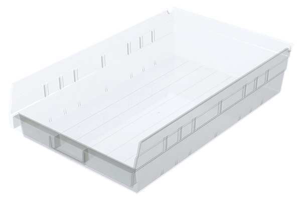 Shelf Storage Bin, Clear, Plastic, 17 7/8 in L x 11 1/8 in W x 4 in H, 20 lb Load Capacity