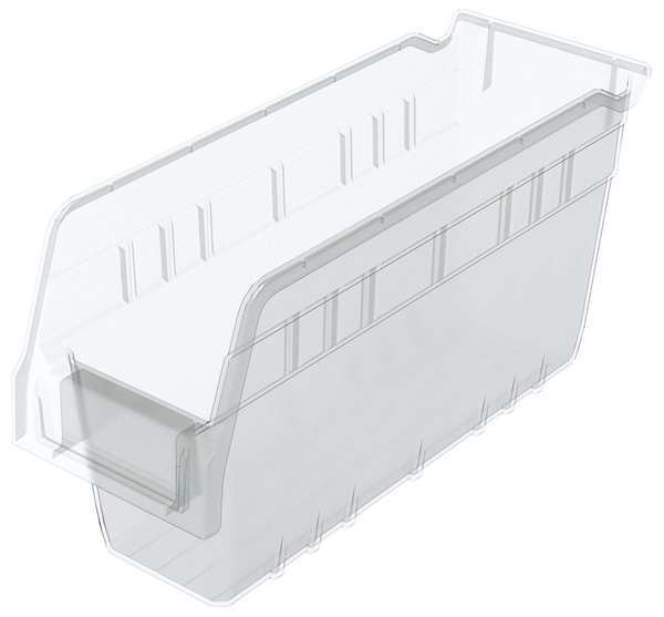 Shelf Storage Bin, Clear, Plastic, 11 5/8 in L x 4 1/8 in W x 6 in H, 20 lb Load Capacity
