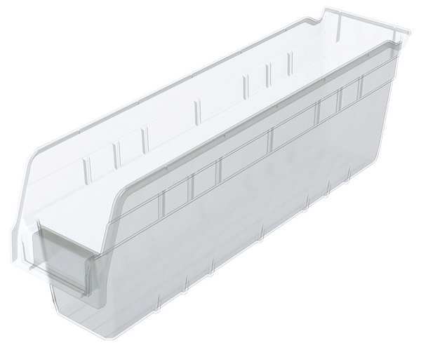 Shelf Storage Bin, Clear, Plastic, 17 7/8 in L x 4 1/8 in W x 6 in H, 25 lb Load Capacity