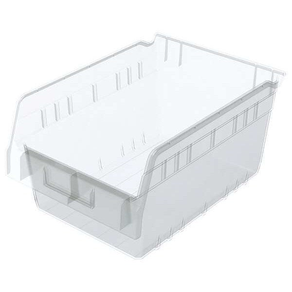 Shelf Storage Bin, Clear, Plastic, 11 5/8 in L x 8 3/8 in W x 6 in H, 35 lb Load Capacity