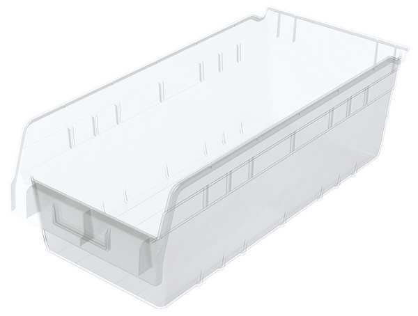 Shelf Storage Bin, Clear, Plastic, 17 7/8 in L x 8 3/8 in W x 6 in H, 35 lb Load Capacity