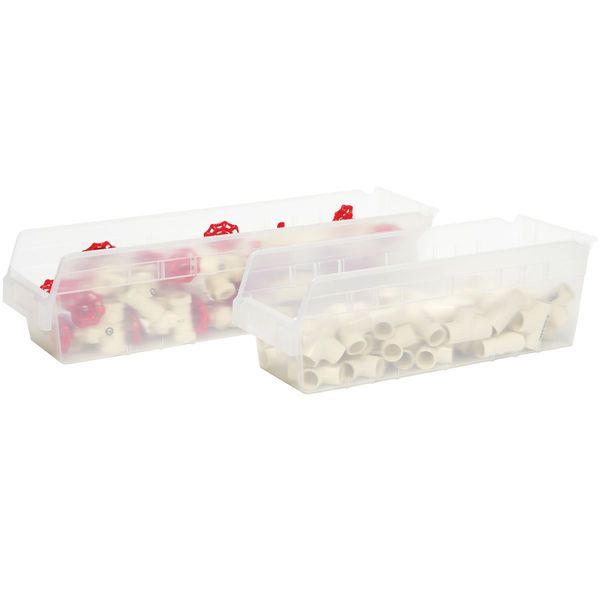 Shelf Storage Bin, Clear, Plastic, 17 7/8 in L x 6 5/8 in W x 6 in H, 35 lb Load Capacity