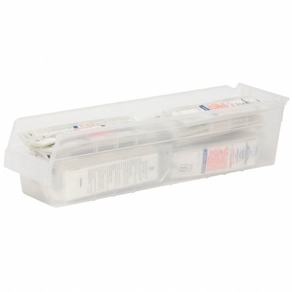 Shelf Storage Bin, Clear, Plastic, 23 5/8 in L x 6 5/8 in W x 6 in H, 35 lb Load Capacity