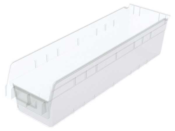 Shelf Storage Bin, Clear, Plastic, 23 5/8 in L x 6 5/8 in W x 6 in H, 35 lb Load Capacity