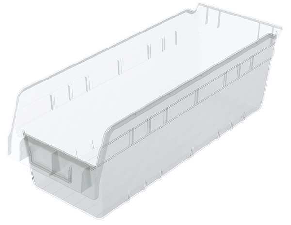 Shelf Storage Bin, Clear, Plastic, 17 7/8 in L x 6 5/8 in W x 6 in H, 35 lb Load Capacity
