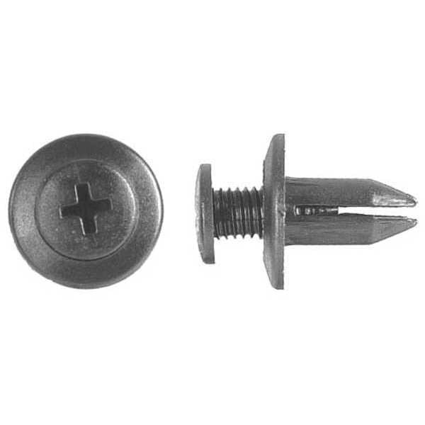 Push-In Rivet, Dome Head, 7 mm Dia., 12 mm L, Nylon Body, 15 PK