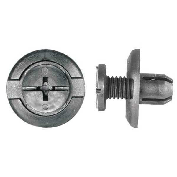 Push-In Rivet, Dome Head, 8 mm Dia., 9 mm L, Nylon Body, 10 PK