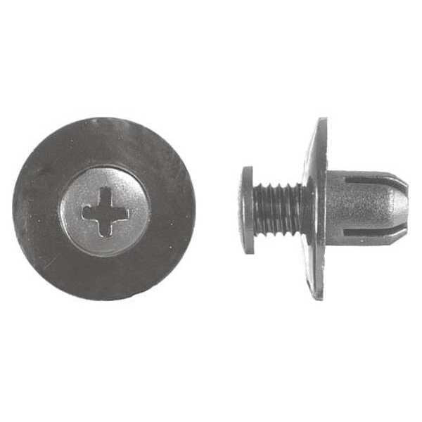 Push-In Rivet, Dome Head, 8 mm Dia., 9 mm L, Nylon Body, 25 PK