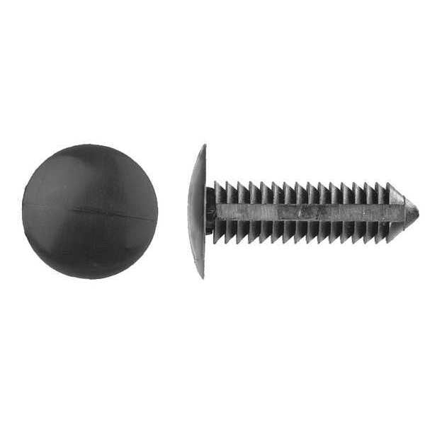 Push-In Rivet, Dome Head, 0.281 in Dia., 1-11/64 in L, Nylon Body, 25 PK