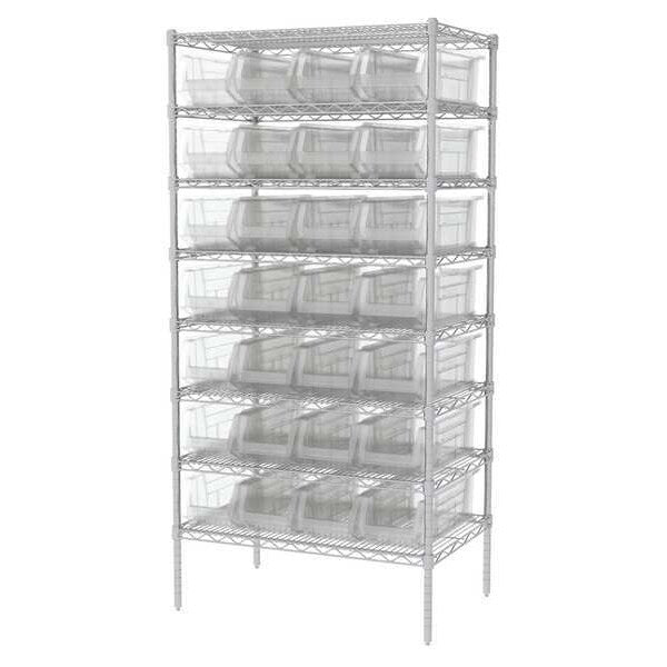 Steel Bin Shelving, 36 in W x 74 in H x 24 in D, 8 Shelves, Clear