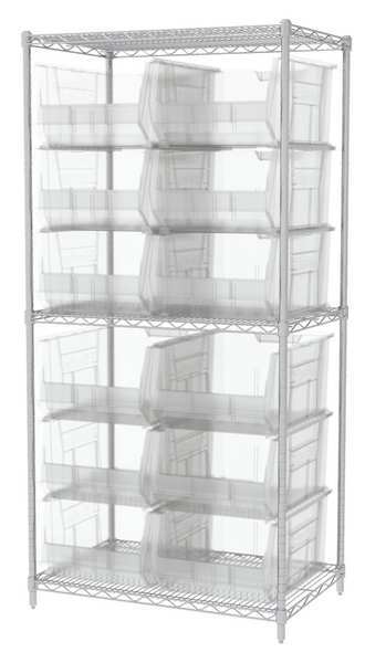 Steel Bin Shelving, 36 in W x 74 in H x 24 in D, 3 Shelves, Clear