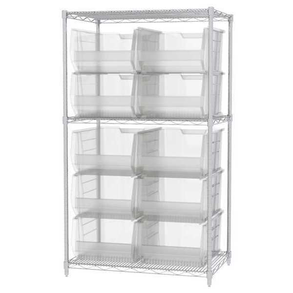 Steel Bin Shelving, 36 in W x 74 in H x 24 in D, 3 Shelves, Clear