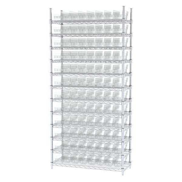 Steel Bin Shelving, 36 in W x 74 in H x 14 in D, 12 Shelves, Clear