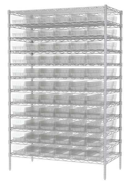 Steel Bin Shelving, 48 in W x 74 in H x 24 in D, 12 Shelves, Clear
