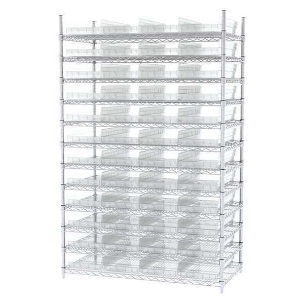 Steel Bin Shelving, 48 in W x 74 in H x 24 in D, 12 Shelves, Clear