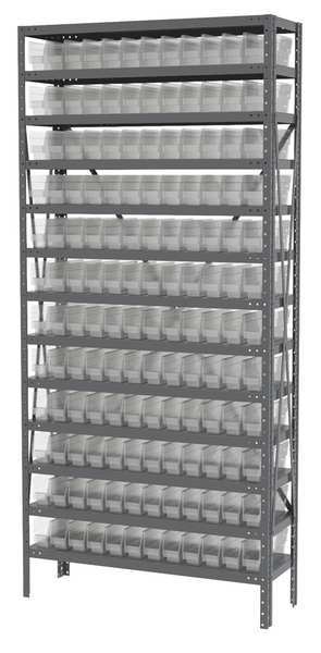 Steel Bin Shelving, 36 in W x 79 in H x 12 in D, 13 Shelves, Clear