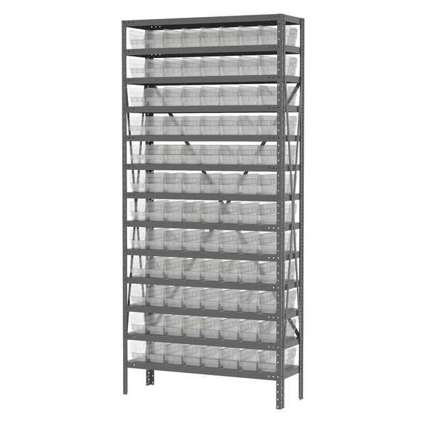 Steel Bin Shelving, 36 in W x 79 in H x 12 in D, 13 Shelves, Clear