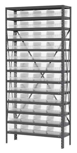 Steel Bin Shelving, 36 in W x 79 in H x 12 in D, 13 Shelves, Clear