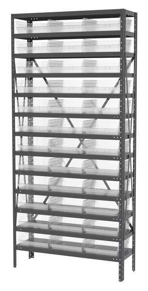 Steel Bin Shelving, 36 in W x 79 in H x 12 in D, 13 Shelves, Clear