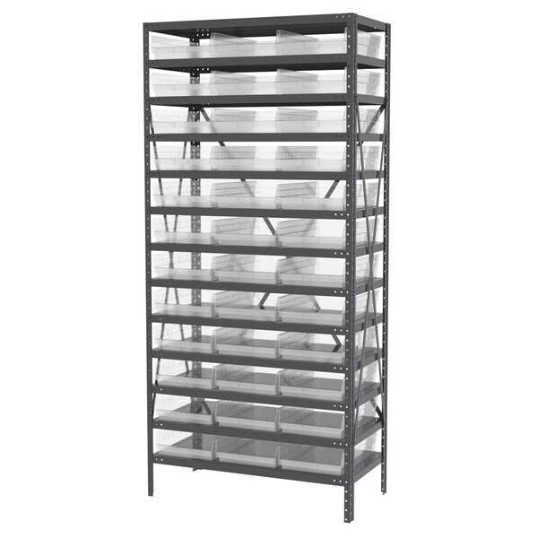 Steel Bin Shelving, 36 in W x 79 in H x 18 in D, 13 Shelves, Clear