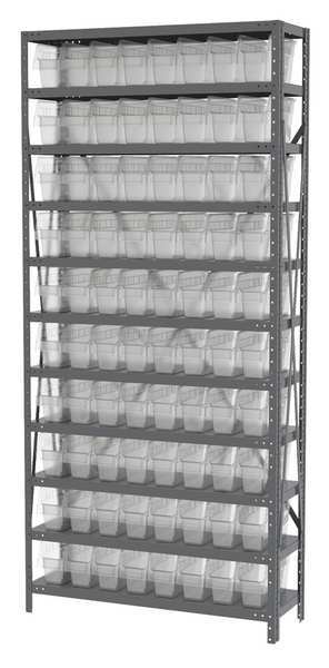 Steel Bin Shelving, 36 in W x 79 in H x 12 in D, 11 Shelves, Clear