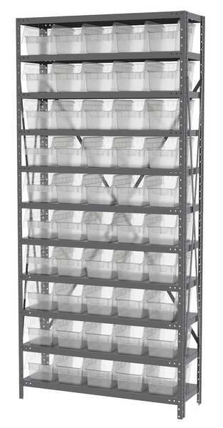 Steel Bin Shelving, 36 in W x 79 in H x 18 in D, 11 Shelves, Clear