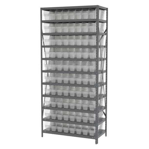 Steel Bin Shelving, 36 in W x 79 in H x 18 in D, 11 Shelves, Clear