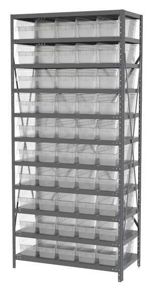 Steel Bin Shelving, 36 in W x 79 in H x 18 in D, 11 Shelves, Clear