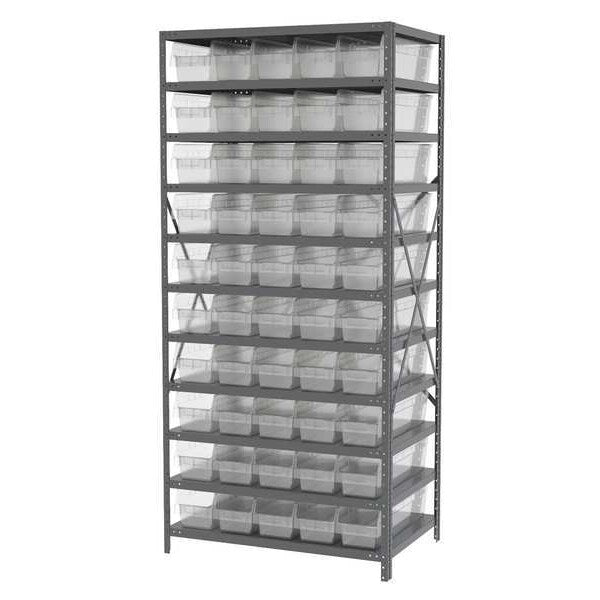 Steel Bin Shelving, 36 in W x 79 in H x 24 in D, 11 Shelves, Clear