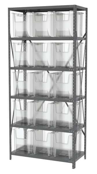 Steel Bin Shelving, 36 in W x 79 in H x 18 in D, 6 Shelves, Clear