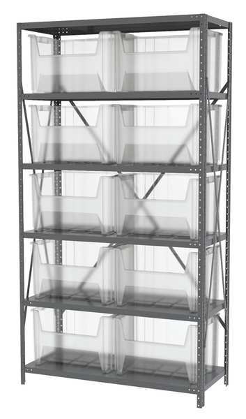 Steel Bin Shelving, 36 in W x 79 in H x 18 in D, 6 Shelves, Clear