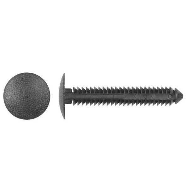 Push-In Rivet, Dome Head, 6.3 mm Dia., 45 mm L, Nylon Body, 25 PK