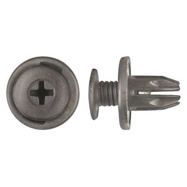 Push-In Rivet, Dome Head, 10 mm Dia., 15 mm L, Nylon Body, 15 PK