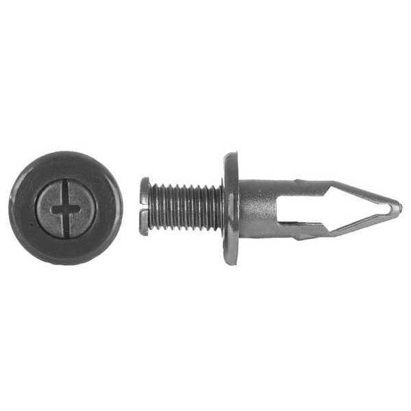 Push-In Rivet, Dome Head, 10 mm Dia., 28 mm L, Nylon Body, 10 PK
